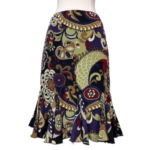 Barcelino Floral Paisley Ruffled Godet Career Professional Lined Mini Skirt 2